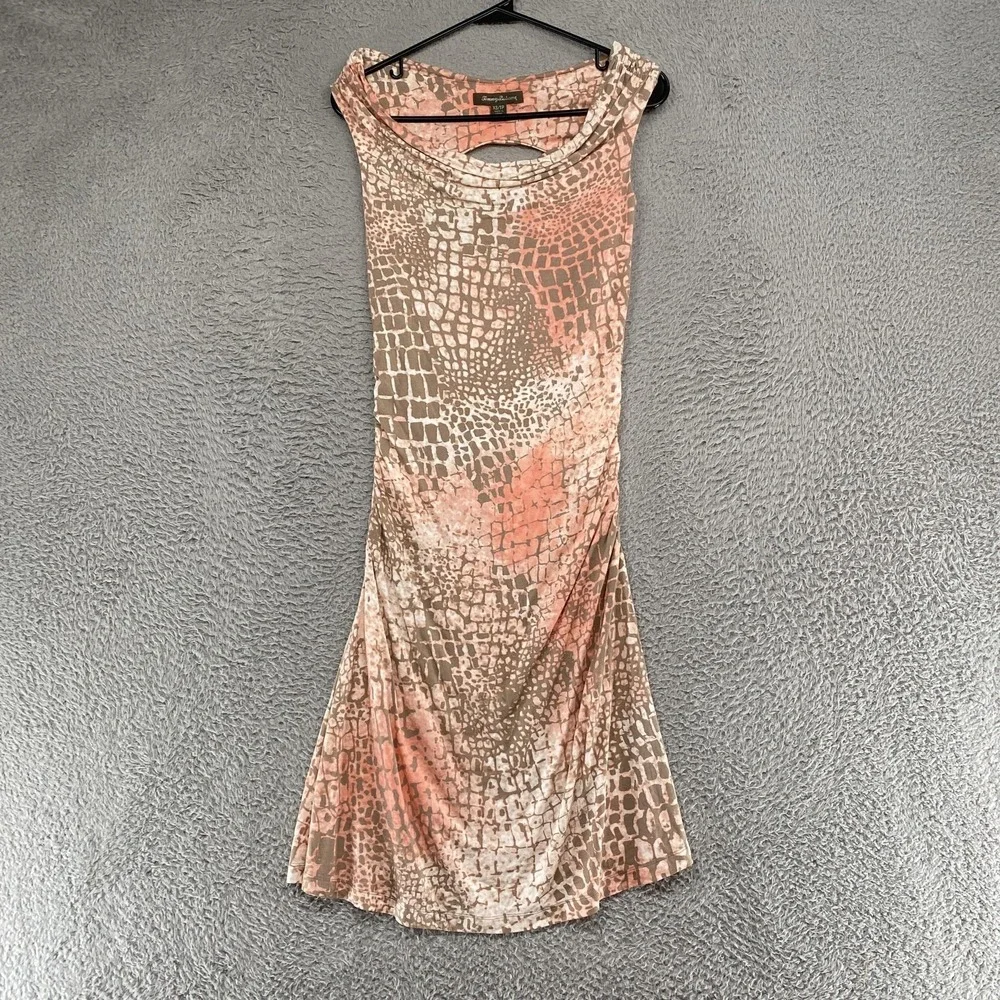 Tommy Bahama Dress Womens XS Multicolor Animal Print Cowl Neck Cutout Fit‎ Flare